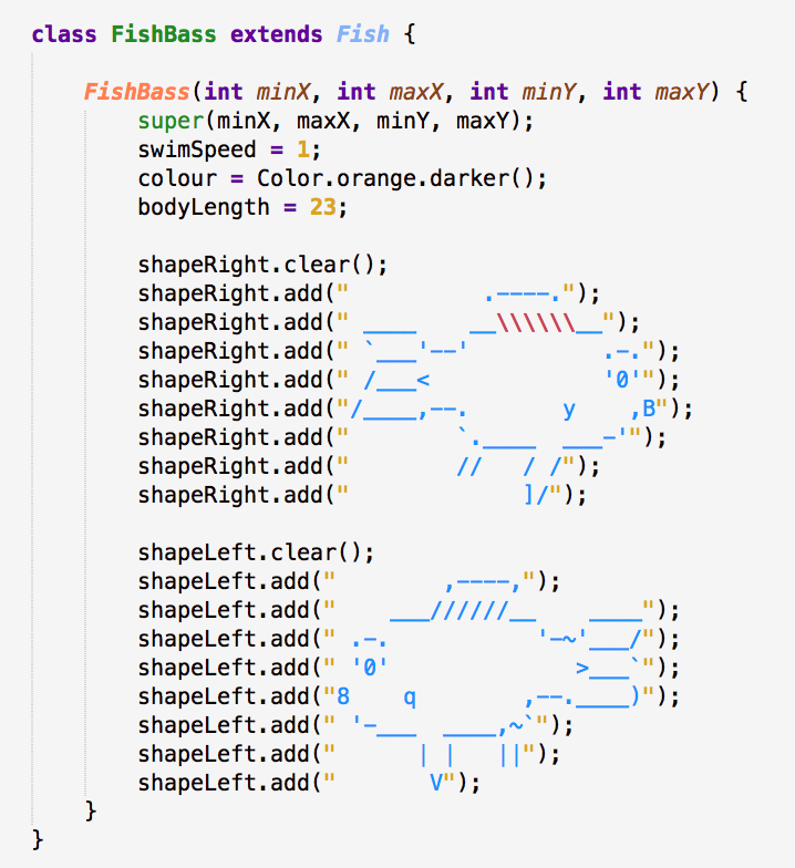 Class description of ASCII Bass fish.