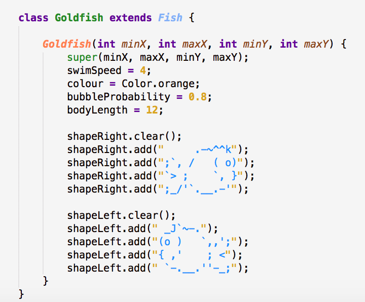 Class description of ASCII Goldfish.
